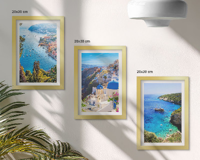 Modern keretezett kép szett Görög tengerparti kilátás és Santorini városa, Oia