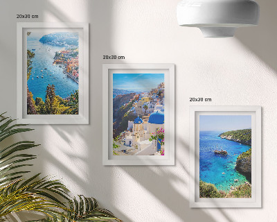 Modern keretezett kép szett Görög tengerparti kilátás és Santorini városa, Oia