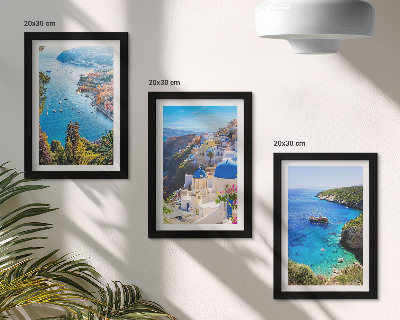 Modern keretezett kép szett Görög tengerparti kilátás és Santorini városa, Oia
