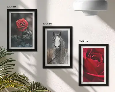 Modern keretezett képszett vörös rózsák és ló szürke háttérrel
