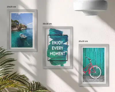 Keretezett triptichon tengerre néző kilátás hajóval, kerékpárral és inspiráló felirattal