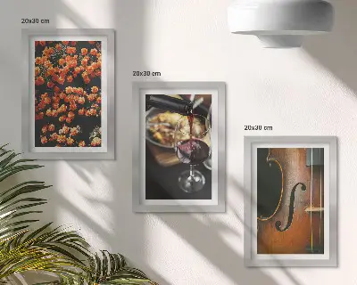 Modern keretezett képszett vintage romantikus virágok, bor és hegedű mintával