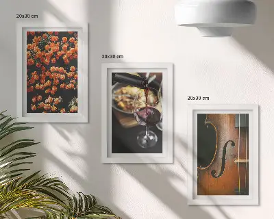 Modern keretezett képszett vintage romantikus virágok, bor és hegedű mintával