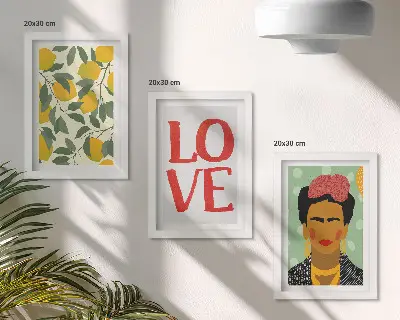 Keretezett triptichon Frida Kahlo portréja citromokkal és LOVE felirattal