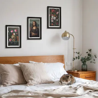 Modern keretezett képszett vintage virágok, koponya és Mona Lisa motívumokkal, Leonardo da Vinci stílusában