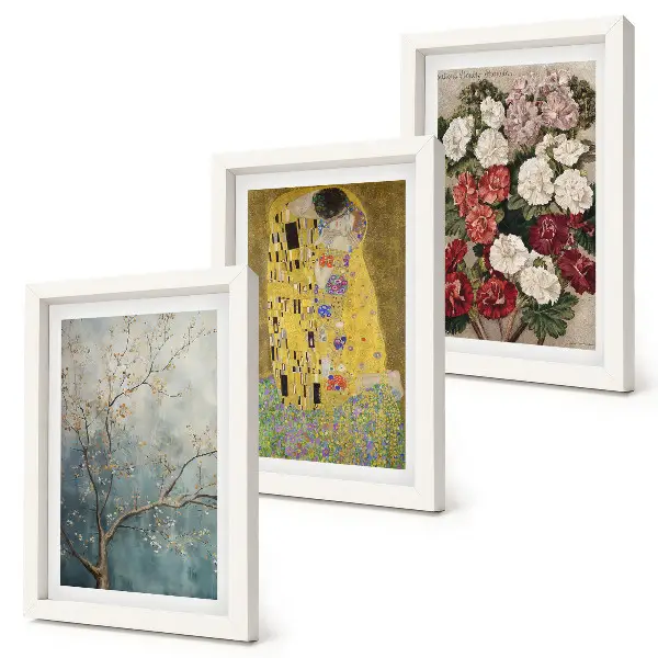 Keretezett triptichon Virágok és fák Gustav Klimt A csók című festményének stílusában