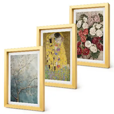 Keretezett triptichon Virágok és fák Gustav Klimt A csók című festményének stílusában