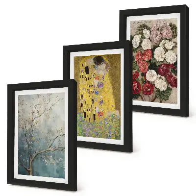 Keretezett triptichon Virágok és fák Gustav Klimt A csók című festményének stílusában
