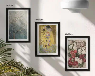 Keretezett triptichon Virágok és fák Gustav Klimt A csók című festményének stílusában