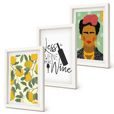 Citromos borosüveg portré Frida Kahlo-ról keretezett triptichon