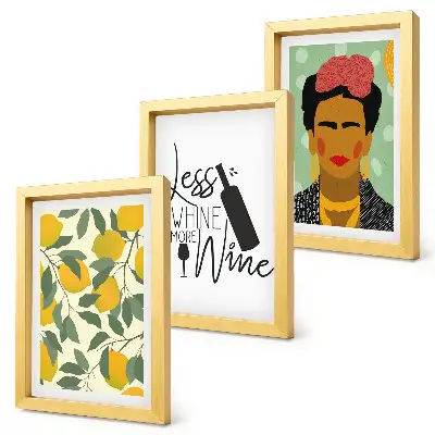 Citromos borosüveg portré Frida Kahlo-ról keretezett triptichon