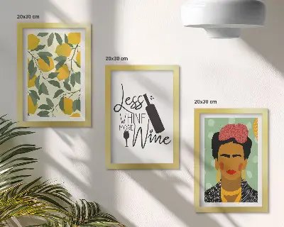 Citromos borosüveg portré Frida Kahlo-ról keretezett triptichon