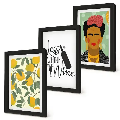 Citromos borosüveg portré Frida Kahlo-ról keretezett triptichon
