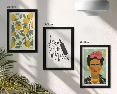 Citromos borosüveg portré Frida Kahlo-ról keretezett triptichon