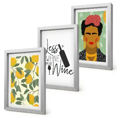 Citromos borosüveg portré Frida Kahlo-ról keretezett triptichon