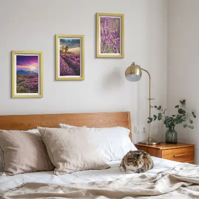 Modern keretezett kép szett levendulamezők és naplemente táj mintával