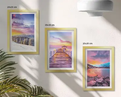 Téli hegyi táj mólóval a tavon keretezett triptichon