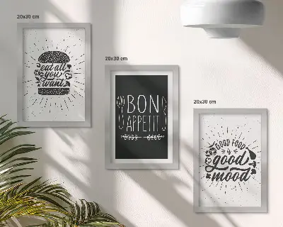 Keretezett triptichon étel- és kulináris szlogenes grafikákkal