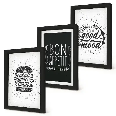 Keretezett triptichon étel- és kulináris szlogenes grafikákkal