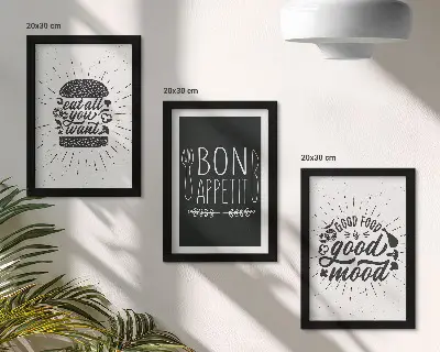 Keretezett triptichon étel- és kulináris szlogenes grafikákkal