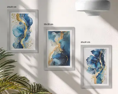Kék absztrakt minták finom díszítésekkel keretezett triptichon