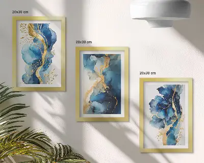 Kék absztrakt minták finom díszítésekkel keretezett triptichon