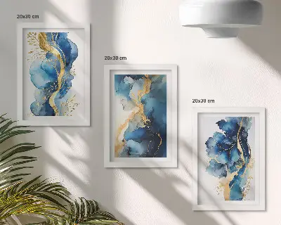 Kék absztrakt minták finom díszítésekkel keretezett triptichon