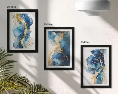 Kék absztrakt minták finom díszítésekkel keretezett triptichon