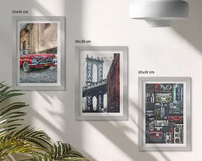 Modern keretezett kép szett egy régi autó a Brooklyn híd közelében és retró audioberendezések látványával