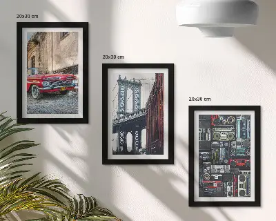 Modern keretezett kép szett egy régi autó a Brooklyn híd közelében és retró audioberendezések látványával