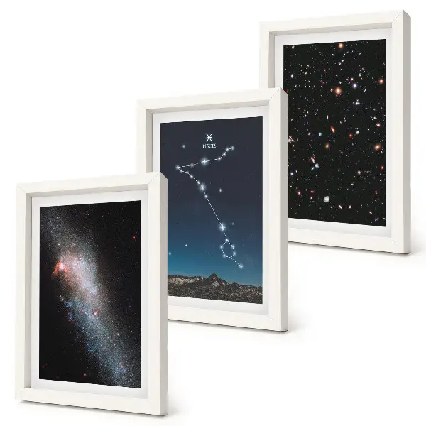 Modern keretezett képszett űrtájképek a Halak csillagképpel és galaxisokkal
