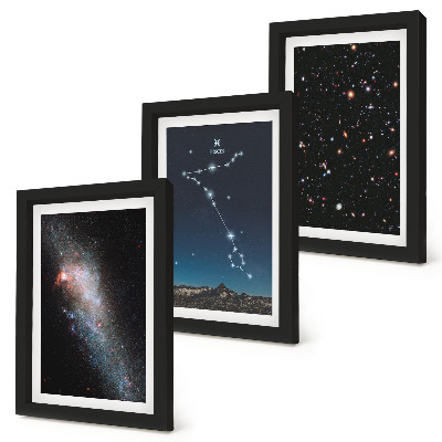 Modern keretezett kép szett Űrtájképek a Halak csillagképgel és galaxisokkal