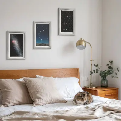 Galaxis űr csillagjegy Vízöntő keretezett háromrészes kép