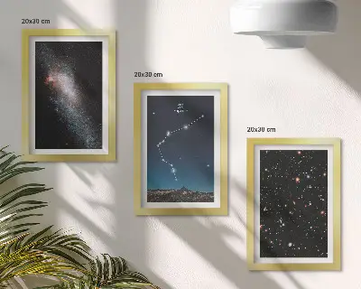 Galaxis űr csillagjegy Vízöntő keretezett háromrészes kép