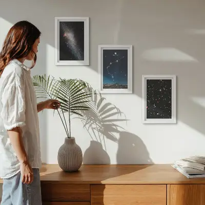 Galaxis űr csillagjegy Vízöntő keretezett háromrészes kép