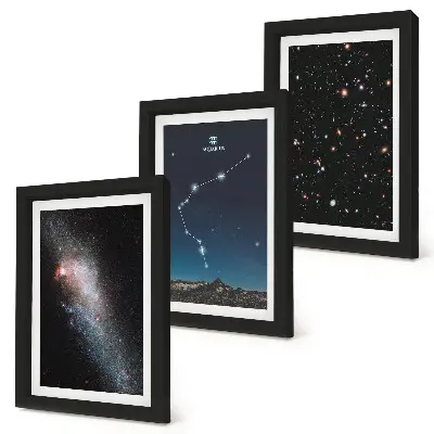 Galaxis űr csillagjegy Vízöntő keretezett háromrészes kép