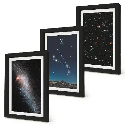 Keretezett triptichon galaxisok kozmikus tájképei és a Kos csillagkép ábrázolása