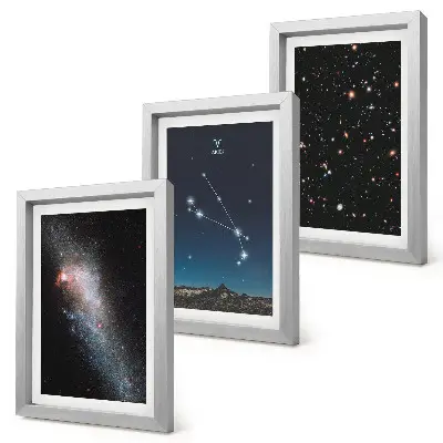 Keretezett triptichon galaxisok kozmikus tájképei és a Kos csillagkép ábrázolása