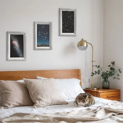 Keretezett triptichon ikrek csillagjegy galaxis és csillagok mintával