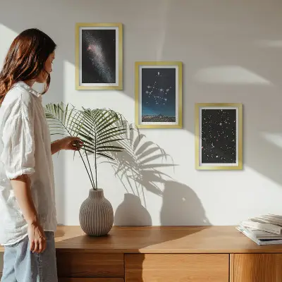 Keretezett triptichon ikrek csillagjegy galaxis és csillagok mintával