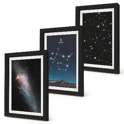 Keretezett triptichon ikrek csillagjegy galaxis és csillagok mintával