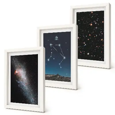Keretezett triptichon űrgalaxis és Mérleg csillagkép mintás éjszakai égbolt kép