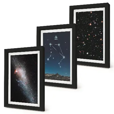 Keretezett triptichon űrgalaxis és Mérleg csillagkép mintás éjszakai égbolt kép