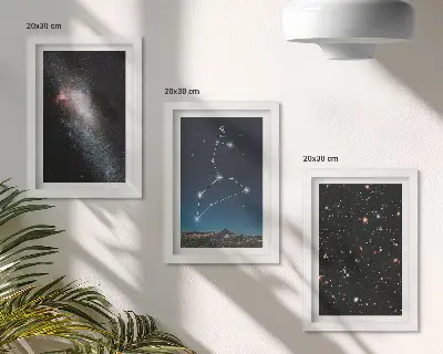Oroszlán csillagkép galaxis és a világűr keretezett triptichon