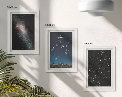 Keretezett triptichon galaxisok, csillagképek és a Nyilas csillagjegy mintával