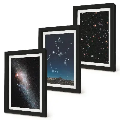 Keretezett triptichon galaxisok, csillagképek és a Nyilas csillagjegy mintával