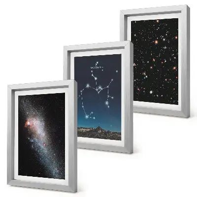 Keretezett triptichon galaxisok, csillagképek és a Nyilas csillagjegy mintával