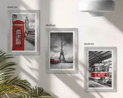 Keretezett triptichon ikonikus városok London Párizs és a vasúti közlekedés témában