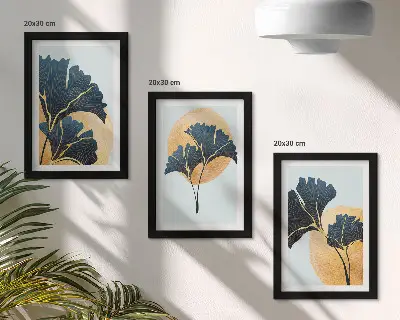 Modern keretezett képszett esztétikus ginkgo levelek világos háttérrel