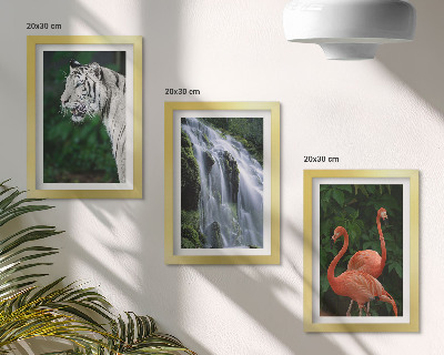 Modern keretezett kép szett Tigris-vízesés és rózsaszín flamingók a természetben
